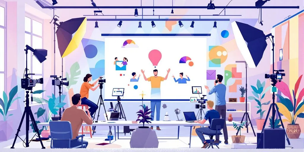 Creative team producing marketing videos with advanced technology.